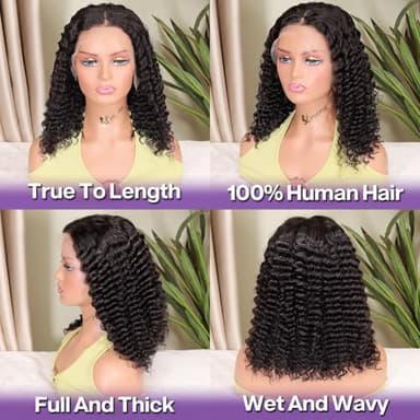 HIRIREMY Deep Wave BOB Wig Human Hair 13x4 HD Curly BOB Lace Front Wigs Human Hair Pre Plucked Wear And Go Glueless Short Curly Frontal BOB Wigs For Black Women Wet And Wavy 14 Inch - Image 3
