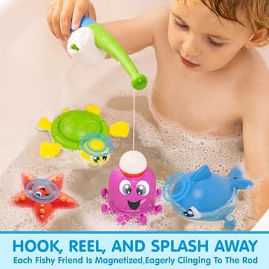 JOYIN Bath Fishing Toy Set for Toddlers - Magnetic Toy with Fishing Rod, Spinning Octopus and Starfish, Wind-up Shark and Turtle - Sensory Development for Infants - Image 2