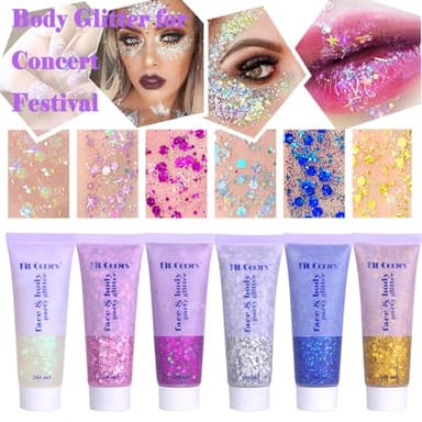 Body Glitter Face Glitter Gel: Singer Concerts Disco Festival Rave Accessories Face Glitter Makeup 150ml Chunky Sequins Mermaid Face Body Hair Glitter Gel (White&Silver&Pink) - Image 4