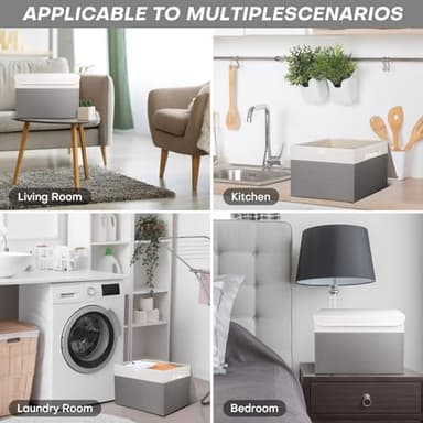 Bagnizer Large 22 Quart Linen Fabric Foldable Storage Bin Cube Organizer Basket with Flip-Top Lid & Handles, Clothes Blanket Box for Home, Office, Closet, Gray & White, 4 Pack 14.6 x 9.5 x 9.5” - Image 7