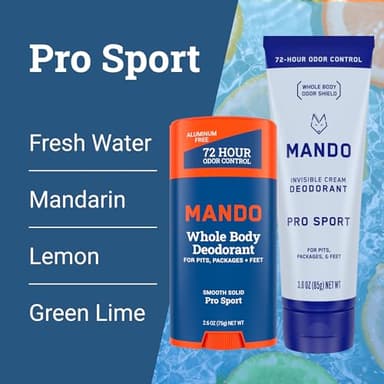 Mando Whole Body Deodorant - Invisible Cream and Solid Formulas - 72 Hour Odor Control - Aluminum & Baking Soda Free - Skin Safe - 3 oz Cream & 2.6 oz Solid Bundle - Pro Sport - Image 8