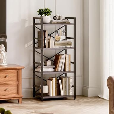 Homeiju Grey Bookshelf, 4 Tier Small Bookcase for CD/Movie/Book, Book Shelf Organization and Storage for Bedroom, Kid's Room, and Home Furniture (Grey) - Image 2