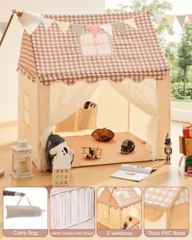 RONGFA Playhouse for Indoor & Outdoor, with Star Light, Flags and Carry Bag, Washable Kids Tent for Girls & Boys (Lattice Top Tent) - Image 6