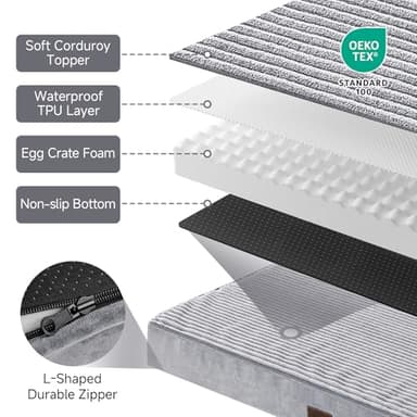OhGeni Orthopedic Waterproof & Machine Washable Dog Bed for Small Medium Pets, Suitable for Crates, Cat Mat with 25D Egg Crate Foam, Removable Cover & Invisible Zipper, 30 Inches(Gray) - Image 5