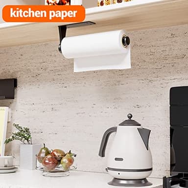 Paper Towel Holder Under Cabinet, Single Hand Operable Wall Mount with Damping Effect, Self-Adhesive or Drilled for Kitchen Bathroom, Black - Image 3