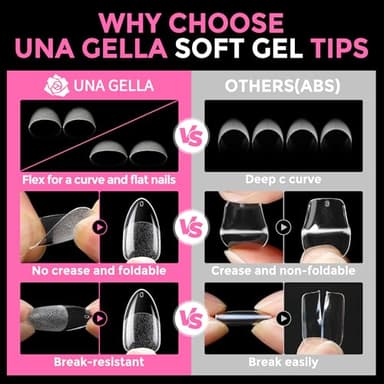 UNA GELLA Almond Nail Tips, 216pcs Pointed Almond Gel Nail Tips Pre-shape Half Matte Full Cover Clear Acrylic Soft Gel Fake Nails for Nail Extension Nail Art 12 Sizes - Image 6