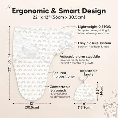 KeaBabies 3-Pack Swaddles for Newborns, Girls, Boys with Hats - Organic Soft Baby Sleep Sacks, Breathable Baby Swaddle 3-6 Months Beanies Set, Premie Infant Sleep Sack 0-3 Months (Shifts) - Image 2