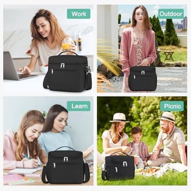 DALINDA Insulated Lunch Bag for Women,Lunch Box Cooler Bag Lightweight Nylon Waterproof Lunch Box LunchBags for Work (Black - Image 7