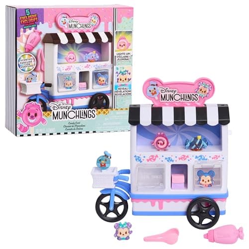 Disney Munchlings Candy Cart Playset with Lights, 13-Pieces, Color Change and Scented Figures, Kids Toys for Ages 3 Up by Just Play - Image 1