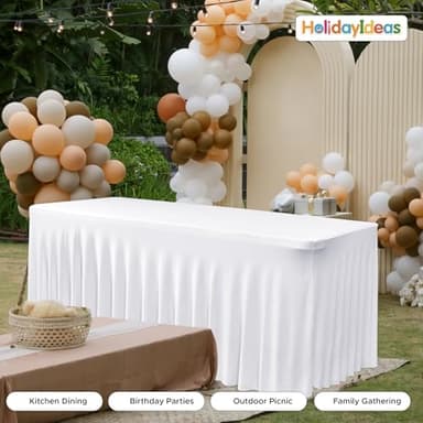 HolidayIdeas White Spandex Table Covers 6 Foot, Fitted Stretch Table Skirts 30x72 Inch, Wrinkle-Free Floor Length Polyester Tablecloths for Weddings Parties Banquets Events,2 Pack - Image 3