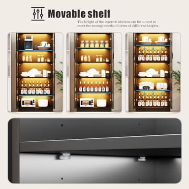 Display Cabinet with Doors and Adjustable Shelves, 65" Tall Bookcase with LED Lights/Human Sensor, 5 Tier Display Case for Collectibles Bedroom Living Room Office, Black - Image 4