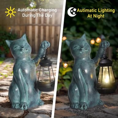 CJSUNYT Cat Garden Statue Solar Garden Decor Solar Light Outdoor Statues for Outside Resin Cat Figurines for Yard Patio and Lawn Gardening Mothers Day Gifts for Mom 7.3 * 5 * 10.8 inch - Image 3