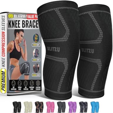 Knee Brace for Women & Men, 2 Pack Compression Knee Brace, Knee Support Sleeve for Pain Relief, Running, Workout, Sports, Knee Braces for ACL, Meniscus Tear, Arthritis and Injury Recovery Black M - Image 1