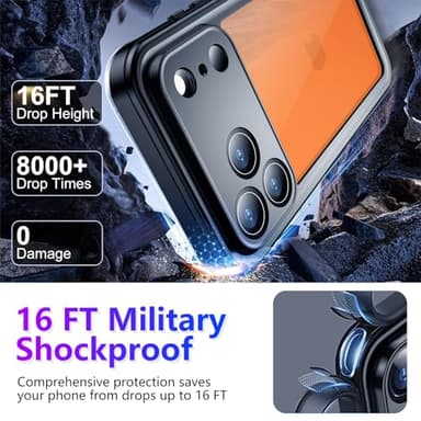 Temdan Compatible with iPhone 17 Pro Max Case,Waterproof Built-in Screen & Camera Protector IP68 Underwater Full Body 17FT Military Dropproof Shockproof Phone Case 6.9"-Black/Clear - Image 3