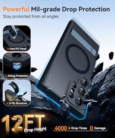 CANSHN Strong Magnetic & Seamless Stand Designed for Samsung Galaxy S24 Ultra Case [Full Camera Protection] [Adjustable Kickstand] [Compatible with MagSafe] Translucent Matte Phone Cover - Black - Image 7