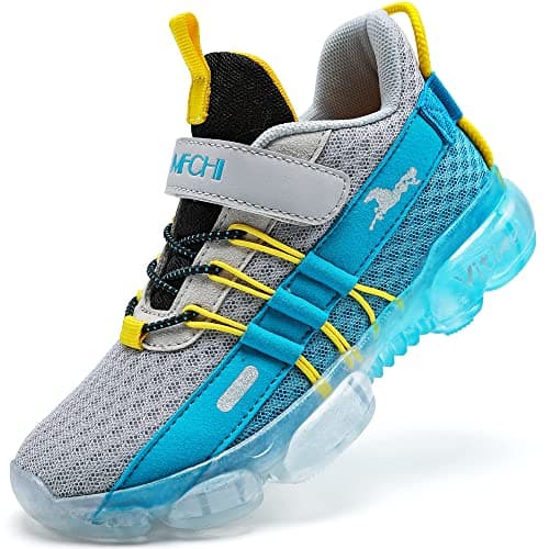 JMFCHI Boys Girls Kids' Sneakers Knitted Mesh Sports Shoes Breathable Lightweight Running Shoes for Kids Fashion Athletic Casual Shoes Grey Blue 1.5 Little Kid - Image 1