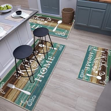 Vaukki Boho Kitchen Rug Sets 3 Pieces, Washable Kitchen Mats for Floor, Non Slip Soft Kitchen Area Rug Floor Mat for Kitchen, Laundry Room and Hallway (Teal, 20''x32''+20''x47''+20''x59'') - Image 8