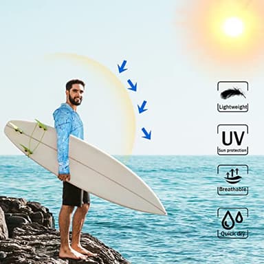 WELIGU Men's UPF 50+ Sun Protection Hoodie Shirt Long Sleeve SPF Fishing Outdoor UV Hiking Shirts Lightweight Ocean Blue Large - Image 4