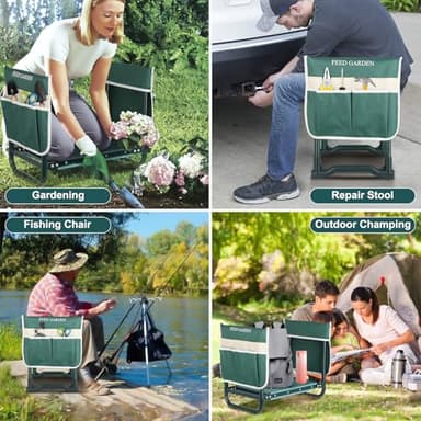 FEED GARDEN Garden Kneeler and Seat, Garden Stool with 10" Wide Soft Kneeling Pad, Heavy Duty Gardening Bench Chair with 2 Tool Pouches, Gardening Gifts for Women Seniors Women Mom Men, Green - Image 7