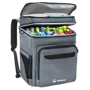 Terrete Cooler Backpack, 30 Cans Backpack Coolers Insulated Leak Proof, Large Double Deck Cooler Backpack for Travel, Camping, Picnic - Grey - Image 1