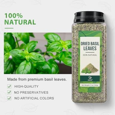 Soeos Basil Leaves, 5 oz (142g), Cut and Sifted, Dried Basil Leaves, Pairs Well with Pasta, Salad, Pizza, Sauces, Poultry, An Essential Seasoning for Cooking and Garnishing - Image 6