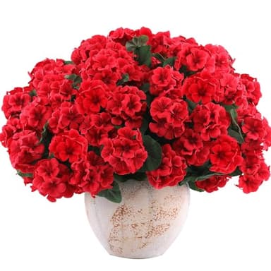 Hananona 6 Pcs Artificial Geranium Flowers for Outdoors Geranium Silk Red Flower Outdoor UV Resistant Garden Plants Faux Flowers for Christmas Home Kitchen Table Centerpieces Decor (6, Red) - Image 3