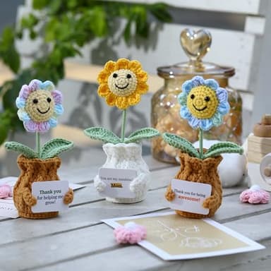 YOOJEE Gift for Mom Crochet Sunflower – "You are my sunshine! Mom!" Mothers Day Gift from Daughter Son Kid - Handmade Knitted Sunflower Pot for Women, Appreciation Gifts for Mom Crochet Potted Plant - Image 3