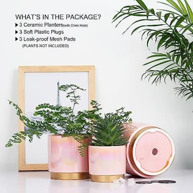 Gepege Pink Indoor Plant Pots for Plants, Ceramic Planter with Drainage Hole, 6.0 inch+5.0 Inch+4.0 Inch. Succulent Orchid Flower Pot - Rainbow Pearl Glaze - Image 4