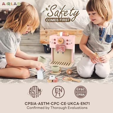 Airlab Kids Coffee Playset Toy Coffee Maker Set for Toddler Wooden Kitchen Accessories Pretend Play for Girls Boys Ages Birthday Gifts Pink - Image 7