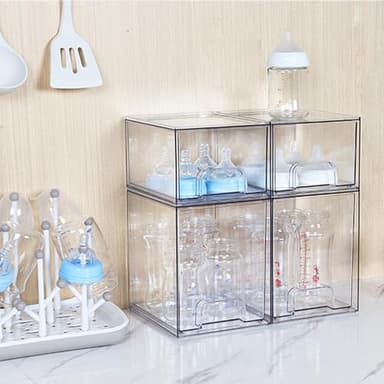 Vtopmart 7.6" H Clear Stackable Storage Drawers, 4 Pack Plastic Organizers Bins for Skincare, Cosmetics,Beauty Supplies,Ideal for Vanity, Bathroom,Kitchen Countertop,Cabinet Organization - Image 6