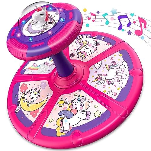 Flooyes Unicorn Sit and Spin Toys for Toddlers Girls 2 Years Old, Birthday Gifts for 2-4, with LED and Music, 360° Spin - Image 1