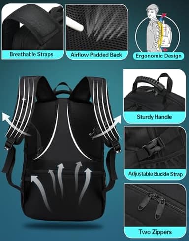 ProEtrade Travel Backpack, Extra Large Laptop Backpack School Business Anti Theft TSA Approved College Work Computer Bag Fits 17 Inch Laptop with USB Charging Port Bookbag for Women Men(Black) - Image 2