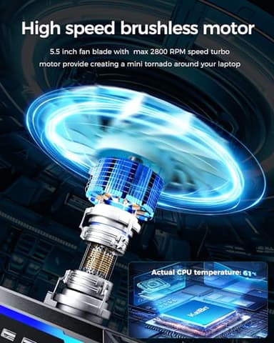 KeiBn Gaming Laptop Cooling Pad, Laptop Cooling Stand with 5.5inch External Cooling Fan, Rapid Cooling Laptop 15.6-19.3inch, Infinitely Variable Speed, 8 Height Stands, 4 USB Ports, Blue - Image 2