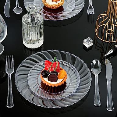 FOCUSLINE 100 Count 6 Inch Clear Plastic Plates, Disposable Heavy Duty Salad Dessert Plates- Premium Hard Plastic Plate Fancy Disposable Clear Plate for Weddings, Parties and Events - Image 5