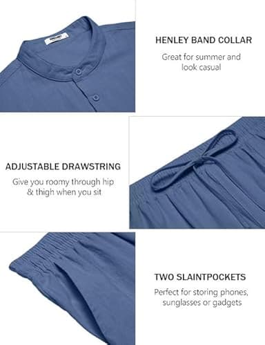 COOFANDY Men's 2 Piece Cotton Sets Casual Short Sleeve Henley Shirts and Yoga Beach Pants with Pockets Summer Vacation Outfit - Image 5