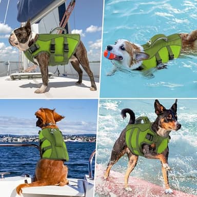 Petglad Dog Life Jacket, Reflective Dog Harness Life Vest with Rescue Handle for Swimming Boating, Adjustable High Buoyancy Flotation Swim Vest for Small Meium Large Dogs - Army Green, L - Image 5