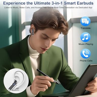 AI Translation Earbuds Real Time, 164 Language Translator Earbuds 3-in-1 Bluetooth 5.4 with APP, AI Noise Reduction Headphones with 6 Translation Modes Translating Device for Travel/Business/Learning - Image 5