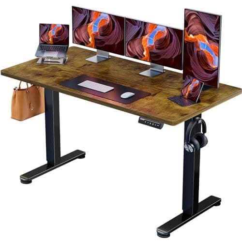 ErGear Height Adjustable Electric Standing Desk, 55 x 28 Inches Sit Stand up Desk, Large Memory Computer Home Office Desk with Two-Piece Desktop (Vintage Brown) - Image 1