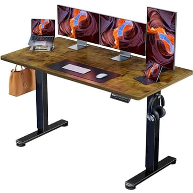 ErGear Height Adjustable Electric Standing Desk, 55 x 28 Inches Sit Stand up Desk, Large Memory Computer Home Office Desk with Two-Piece Desktop (Vintage Brown) - Image 1