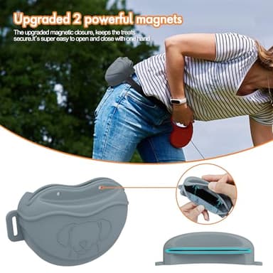 AWINNER Dog Treat Pouch - Premium Silicone - Upgrade 4 Strong Magnets Enhanced Magnetic Closure, Adjustable Waist Belt - Ideal for Puppy Training and Outdoor Walks (Grey) - Image 4