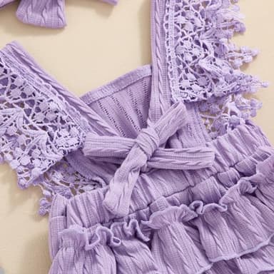 Douhoow Infant Baby Girl Plaid Romper Baby Short Sleeve Pleated Romper Bodysuit Summer Spring Outfits (Purple A, 12-18 Months) - Image 7
