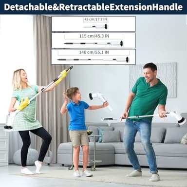 Electric Spin Scrubber - Cordless Cleaning Brush with Digital Display, 2 Speeds, 8 Brush Heads, IPX7 Waterproof, Adjustable Long Handle for Bathroom, Tub, Tile, Shower, and Car - Image 2