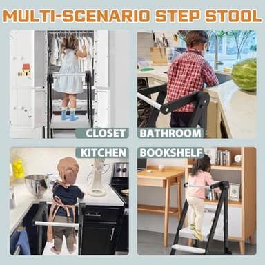 Taleco Gear Foldable Toddler Kitchen Stool Helper, Tower with 3 Adjustable Height, Wooden Toddler Step Stool, Collapsible Tower, Kids Stool for Kitchen and Bathroom - Image 7