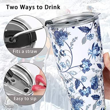 SYACOT 30oz Tumbler Double Wall Stainless Steel Vacuum Insulated Travel Mug with Splash-Proof Lid Metal Straw and Brush (Mixed Color-30oz) - Image 3