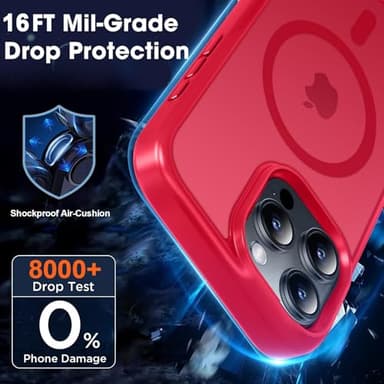 MOCCA Strong Magnetic for iPhone 16 Pro Max Phone Case, [Compatible with Magsafe][16FT Mil-Grade Drop Protection] Slim Thin Translucent Matte Protective Cover Case for iPhone 16 Pro Max Case, Red - Image 4