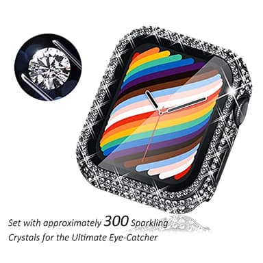 Surace Compatible with Apple Watch Case 38mm with Screen Protector for Apple Watch Series 6/5/4/3/2/1, Bling Case 300 Crystal Diamond Tempered Glass Protective Cover for 38mm 40mm 42mm 44mm, Black - Image 3