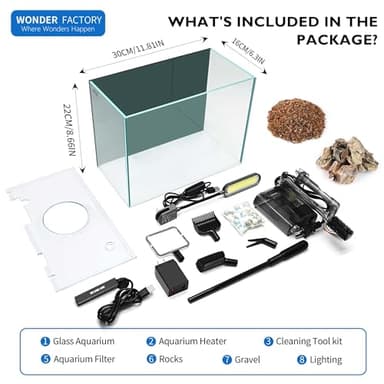 Small Aquarium Starter Kit, 2.6 Gallon Glass Betta Fish Tank with Heater Self Cleaning System Efficiency Filter Bright Light Rocks Gravel Cleaning Tool Set, Leak-Proof Ultra-Clear Rimless Desktop Tank - Image 6