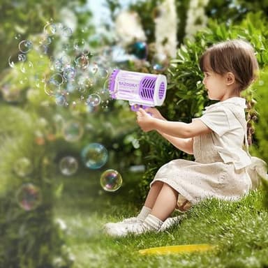 Bubble Gun, Bazooka Bubble Machine Gun, Bubble Blaster Gun with Bubble Solution, 69 Holes Bubble Bazooka Gun Outdoor Summer Toy Party Favors for Kids Purple Halloween Bubble Maker Blowers - Image 8