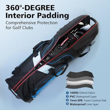 Golf Travel Bags for Airlines with Wheels, Hard Case Top and 1680D Heavy Duty Oxford Protect Golf Clubs, Lightweight and Easy to Maneuver, Black, Red and Blue - Image 3
