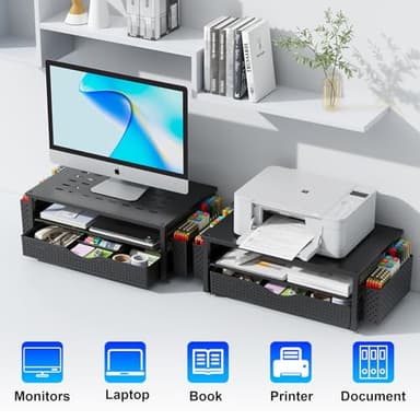 gianotter Desk Organizers and Accessories, Monitor Stand with Drawer and 2 Pen Holder, Desktop Organizer Suitable for Offices and Dormitories (Black) - Image 8